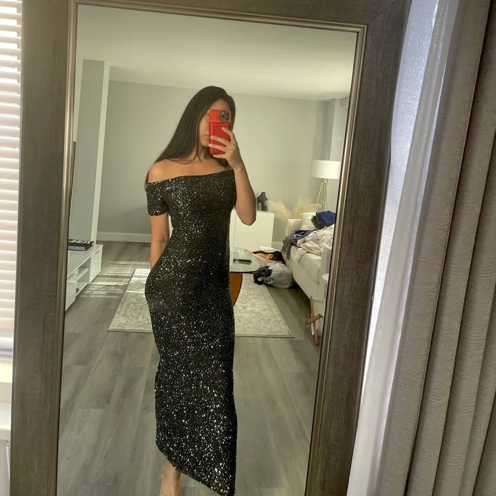 ZARA NWT LIMITED EDITION SEQUIN KNIT DRESS - BLACK - Picture 6 of 13